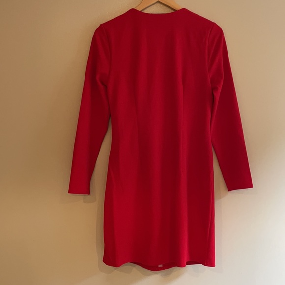 NWT INC red Hollywood runway mini dress tie front drape V day ruched cascade - Picture 10 of 16